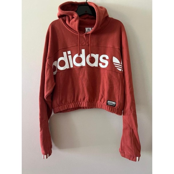 Adidas Ladies Logo Cropped Hoodie XL Burnt Orange - Picture 1 of 5